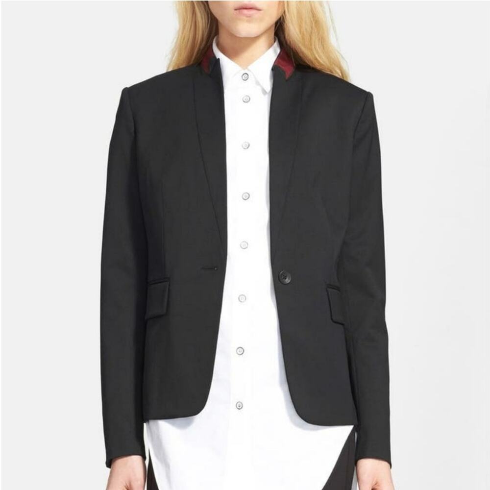 Rag & Bone Archer Black Inverted Collar Silk &‎ Wool Stretch Blazer 6 Business